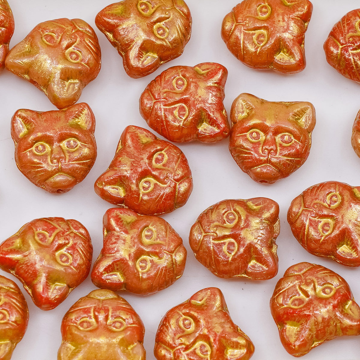 OUTLET 10 grams Cat Muzzle Beads, 13 x 13 mm, Orange Mixed Colors (orange-mix), Glass, Czech Republic
