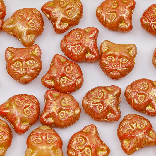 OUTLET 10 grams Cat Muzzle Beads, 13 x 13 mm, Orange Mixed Colors (orange-mix), Glass, Czech Republic