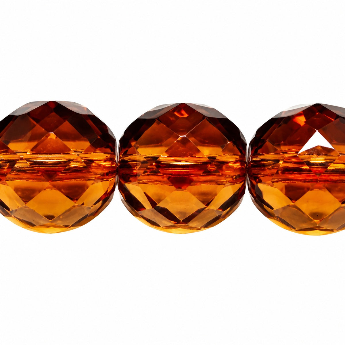 Faceted Round Fire Polished Beads, Transparent Brown (10220), Glass, Czech Republic