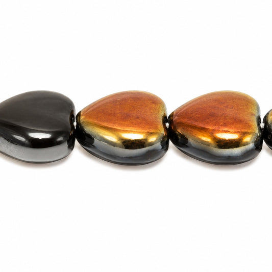 Heart Beads, Black Crystal Bronze Capri (23980-22601), Glass, Czech Republic