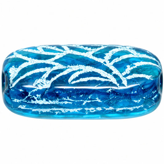 Oval With Ornament Beads, Transparent Aqua Light Blue Lined (60080-54308), Glass, Czech Republic