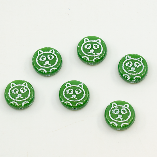 OUTLET 10 grams Cat Muzzle Coin Beads, 14 x 14 mm, Green Malachite White Lined (54110-46401), Glass, Czech Republic