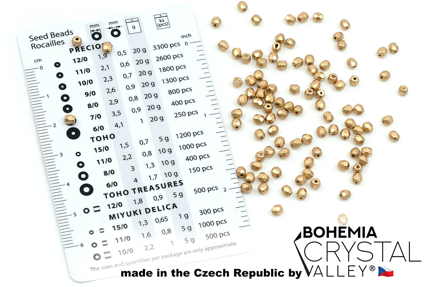 Faceted Fire Polished Pressed Czech Glass Beads, Aztec Pale Gold - 01710