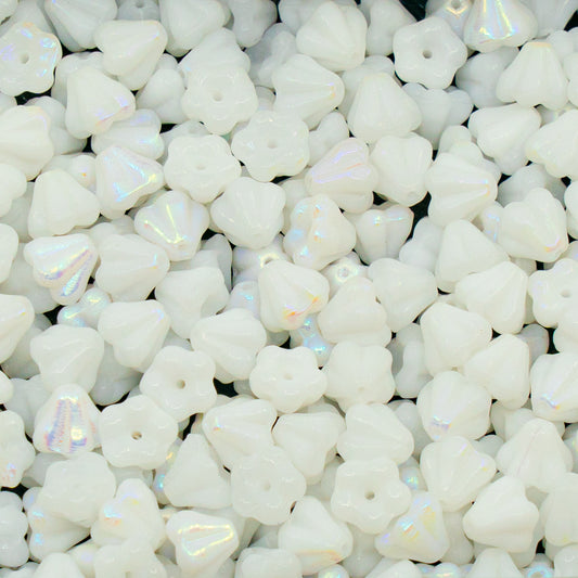 OUTLET 250g Bell Flower Beads, 4 x 6 mm, White Ab (02010-28701), Glass, Czech Republic