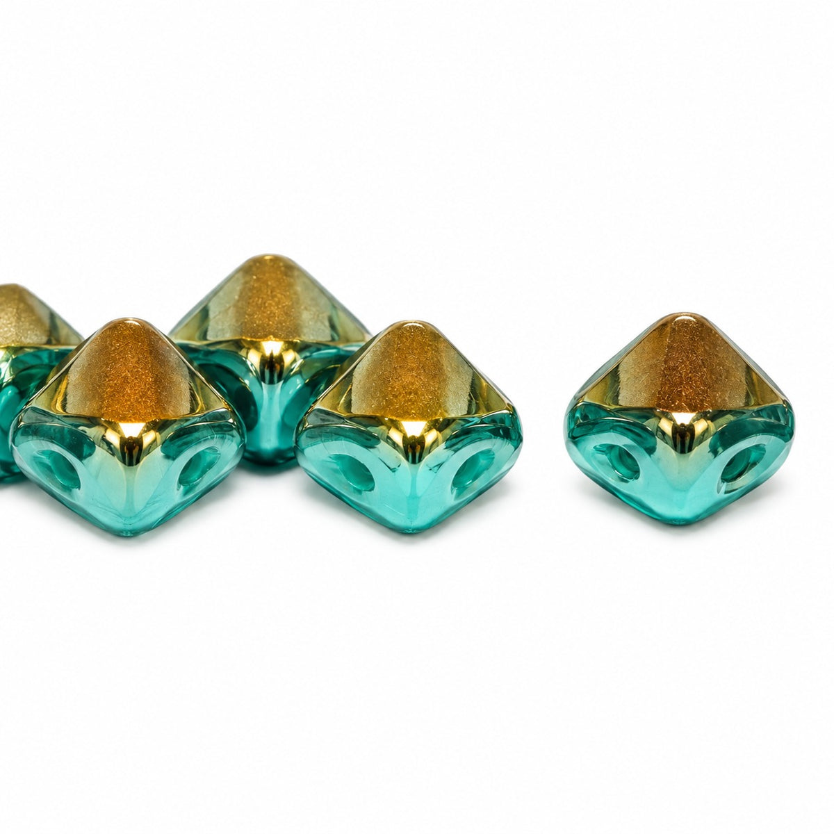 Silky 2-Hole Square Beads, Turquoise Crystal Bronze Capri (63130-22601), Glass, Czech Republic