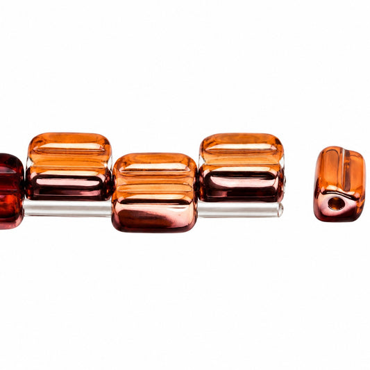 Silky 2-Hole Square Beads, Transparent Red Rose Gold Capri (90100-27101), Glass, Czech Republic