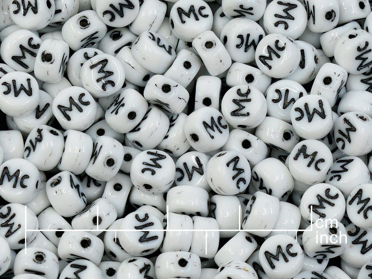 OUTLET 250g Pressed Czech Glass Letter Number Beads, 6 x 6 mm, (Mc), White Black Lined, Glass, Czech Republic