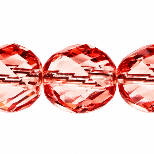 Shutter Cut Faceted Fire Polish Beads, Transparent Pink (70110), Glass, Czech Republic
