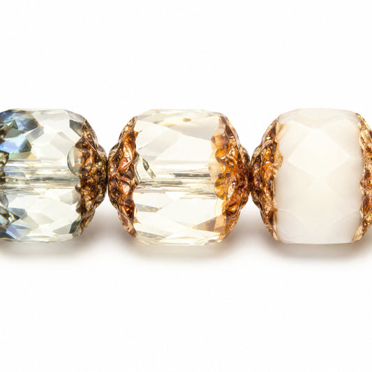 Cathedral Faceted Fire Polished Beads, X3071 Picasso (x3071-43400), Glass, Czech Republic