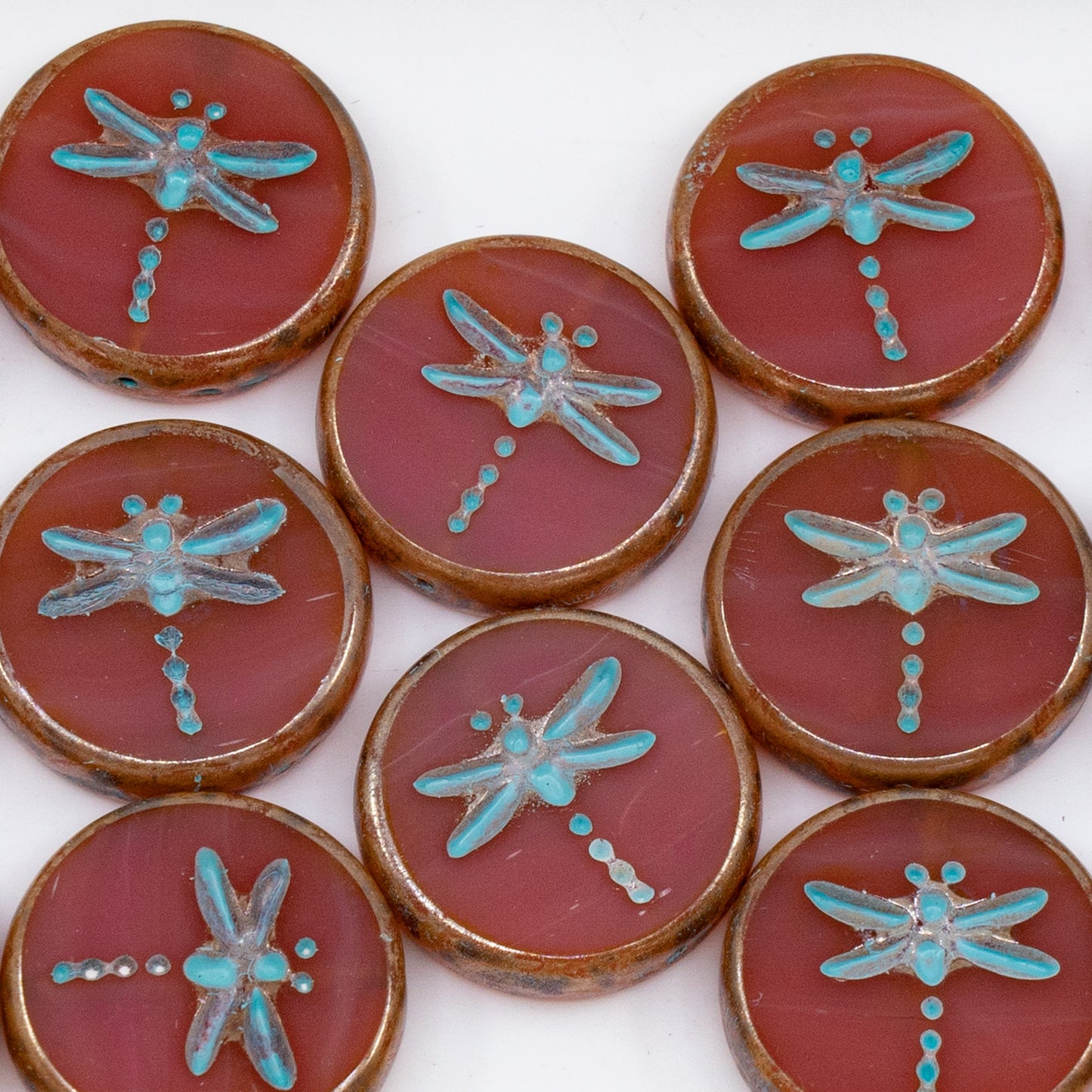 OUTLET 250g/50g Table Cut Dragonfly Beads, 17 x 17 mm, Opaque Pink Picasso Light Blue Lined (73010-43400-54308), Glass, Czech Republic