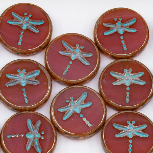 OUTLET 250g/50g Table Cut Dragonfly Beads, 17 x 17 mm, Opaque Pink Picasso Light Blue Lined (73010-43400-54308), Glass, Czech Republic