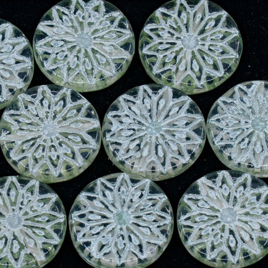OUTLET 250g/50g Origami Flower Beads, 18 x 18 mm, Crystal Light Green White Lined (00030-14257-46401), Glass, Czech Republic