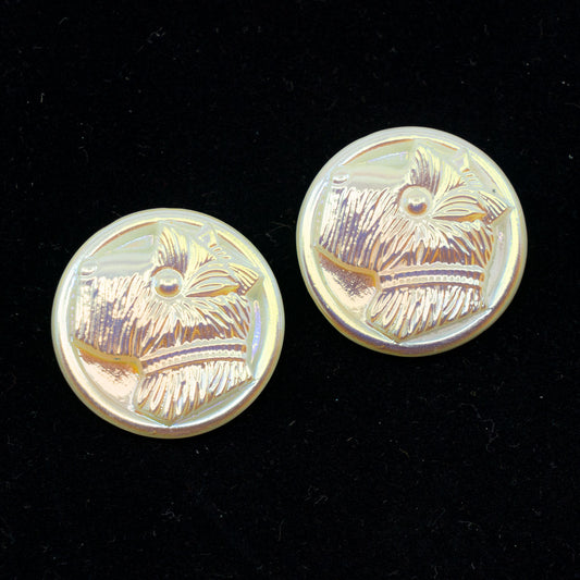 OUTLET 1pc Czech Glass Handmade Button, Size 10 (22.5 mm), Beige AB Dog Terrier