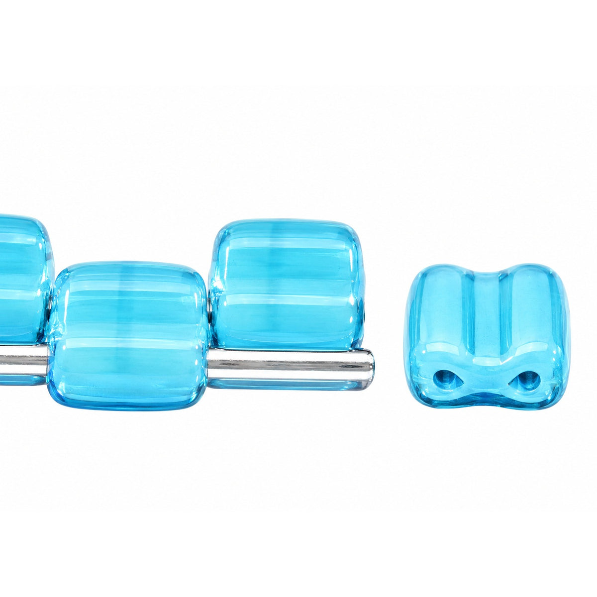 Silky 2-Hole Square Beads, Turquoise Blue Matte (63030-84110), Glass, Czech Republic