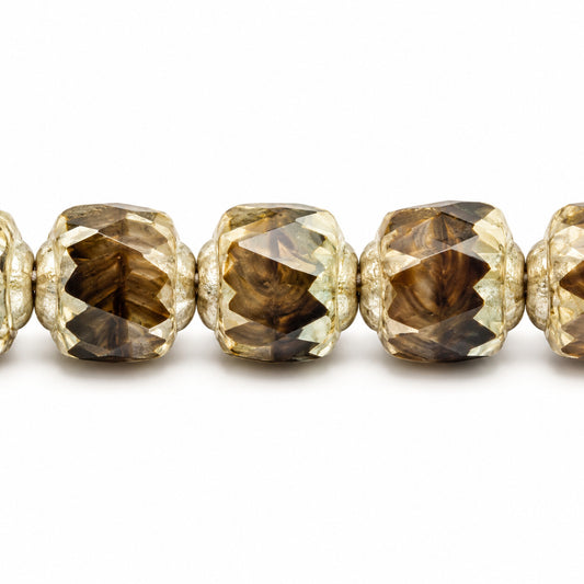 Cathedral Faceted Fire Polished Beads, X3020 Antique Silver Patina (x3020-81002), Glass, Czech Republic