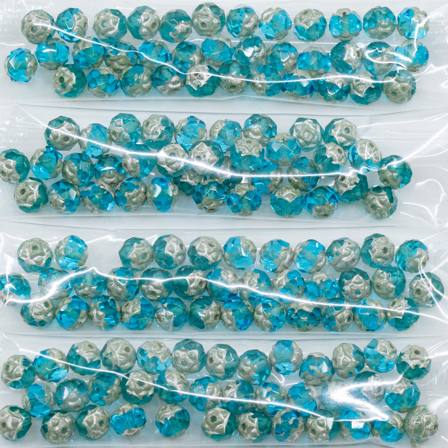 清仓 10克 刻面火抛珠 特殊切割，6 x 6 毫米，透明水色古董银锈色（60020-81002），玻璃，捷克共和国