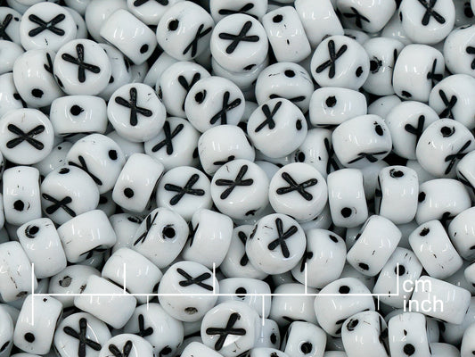 OUTLET 250g Pressed Czech Glass Letter Number Beads, 6 x 6 mm, (x), White Black Lined, Glass, Czech Republic