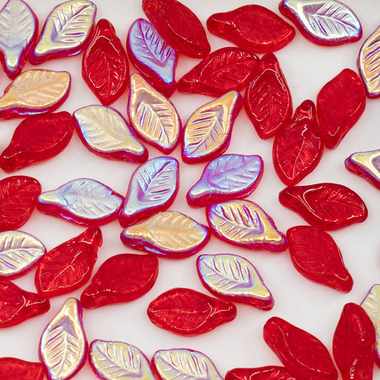 OUTLET 250g/50g Bay Leaf Beads, 6 x 12 mm, Ruby Red Ab (90080-28701), Glass, Czech Republic