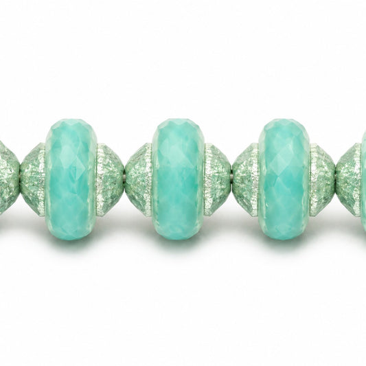 Faceted Special Cut Beads Ufo, Turquise Antique Silver Patina (63120-81002), Glass, Czech Republic