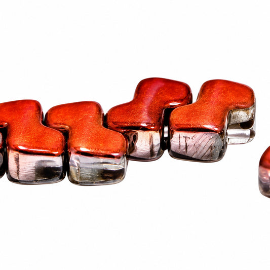 2-Hole Pressed Beads, Transparent Gray Crystal Pinkyellow Coating (40020-27137), Glass, Czech Republic