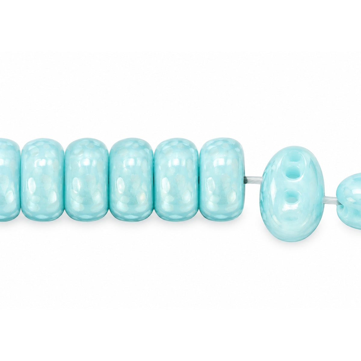 3-Hole Pressed Oval Beads, Turquise (64000), Glass, Czech Republic