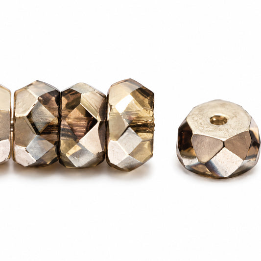 Faceted Special Cut Beads Rondelle, Gray Chrom (40010-27401), Glass, Czech Republic