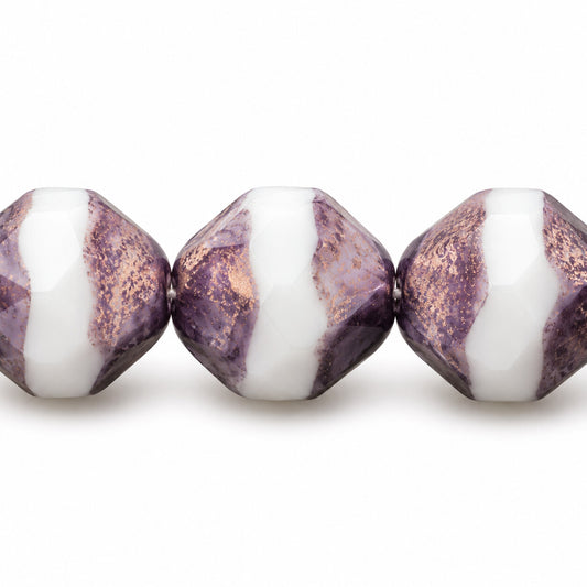 Special Cut Faceted Fire Polished Beads. Smashed, Chalk White Bronze (03000-14415), Glass, Czech Republic