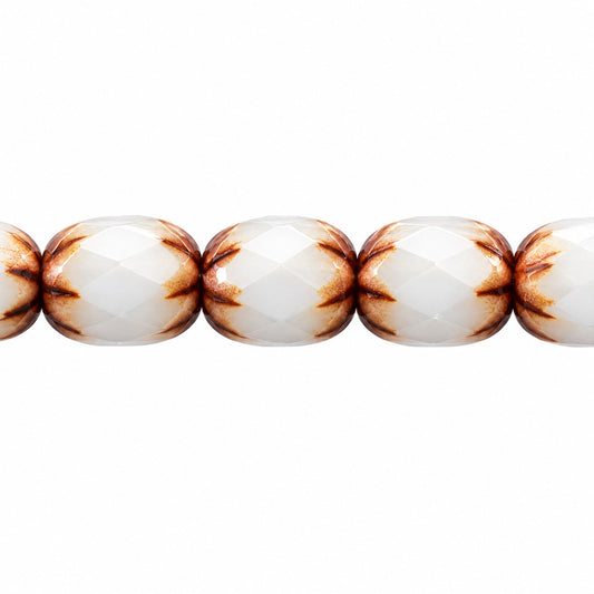 Faceted Fire Polished Beads Special Cut, White Stain With Luster Blue (02010-65431), Glass, Czech Republic