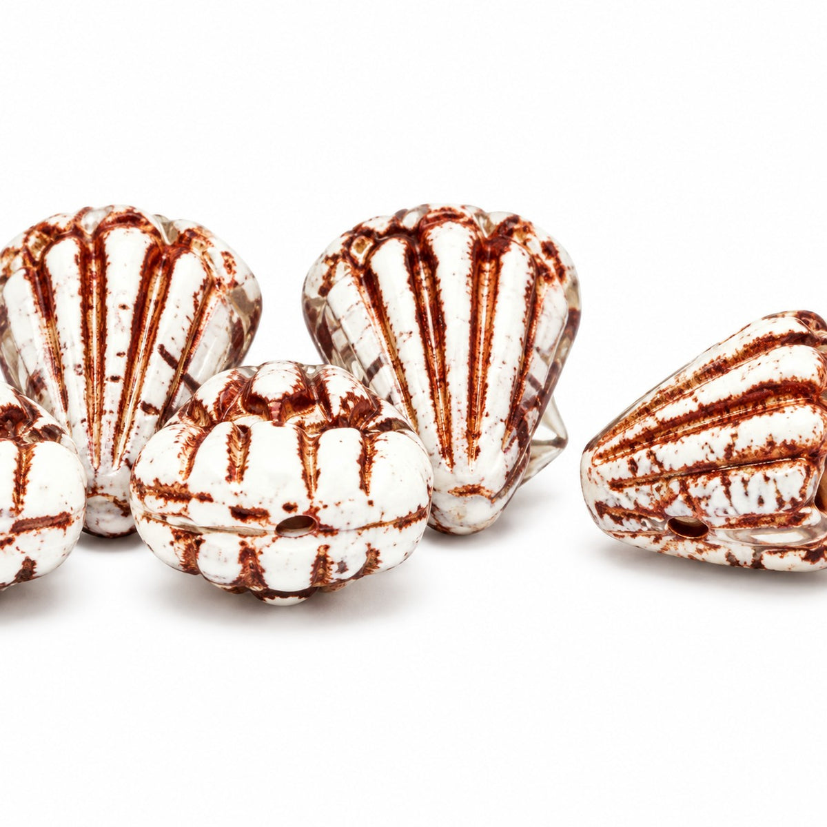 Flower Beads, Chalk White Copper Lined (03000-54318), Glass, Czech Republic