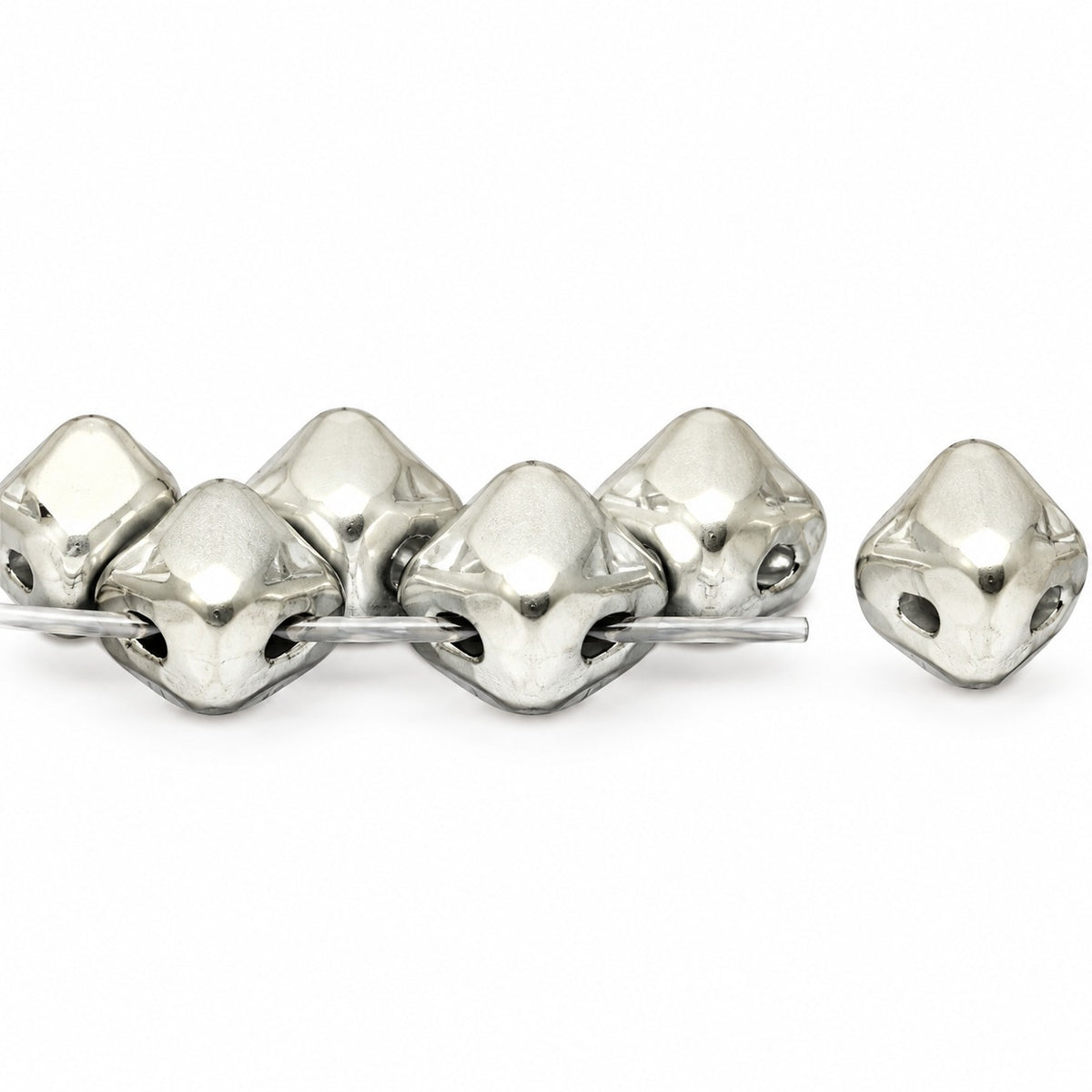 Silky 2-Hole Square Beads, Crystal Silver Matte (00030-01700), Glass, Czech Republic
