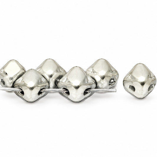 Silky 2-Hole Square Beads, Crystal Silver Matte (00030-01700), Glass, Czech Republic