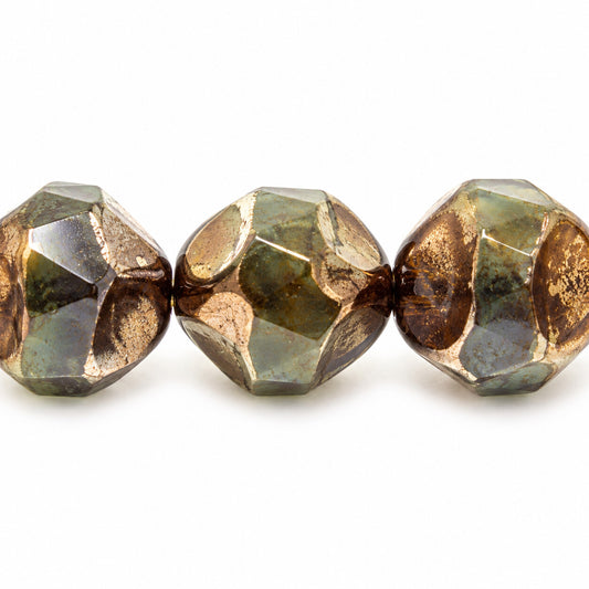Special Cut Faceted Fire Polished Beads. Smashed, X3040 Bronze (x3040-14415), Glass, Czech Republic