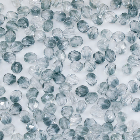 OUTLET 250g/50g Faceted Round Fire Polished Beads, 4 x 4 mm, Transparent Blue Mixed (30031), Glass, Czech Republic