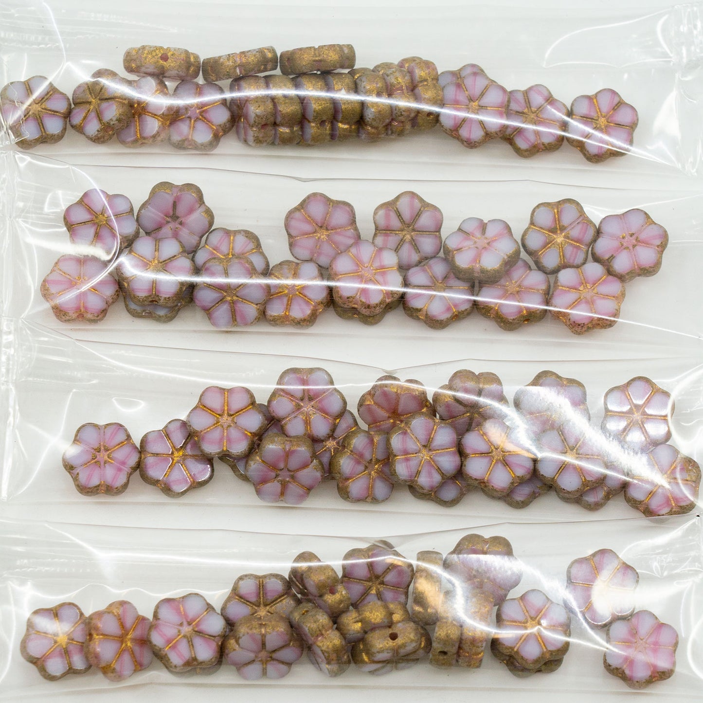 OUTLET 10 grams Table Cut Garland Flower Beads, 10 x 10 mm, White Pink Picasso (white-pink-43400), Glass, Japan