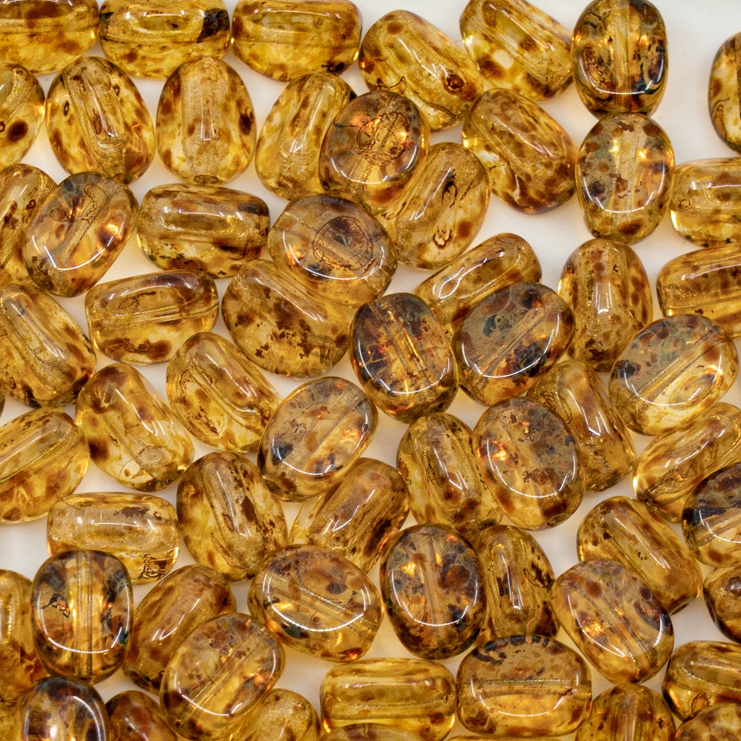 アウトレット 250g 3面オーバルビーズ、9 x 7 mm、クリスタルトラバーチン（00030-86800）、ガラス、チェコ共和国