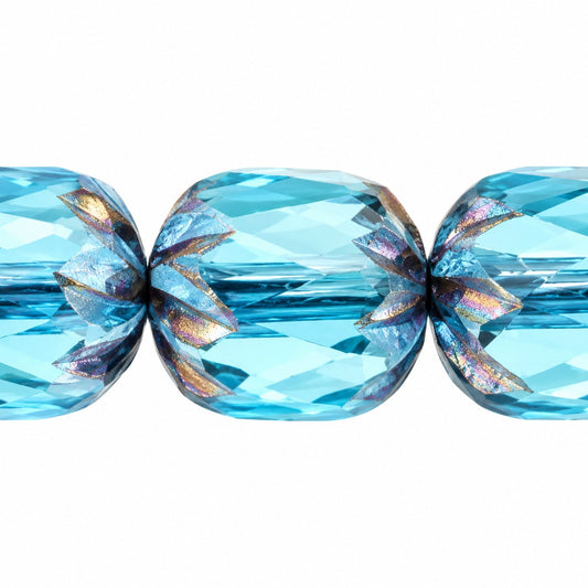 Faceted Fire Polished Beads Special Cut, Transparent Aqua Luster Violet Full Coated (60020-14496), Glass, Czech Republic