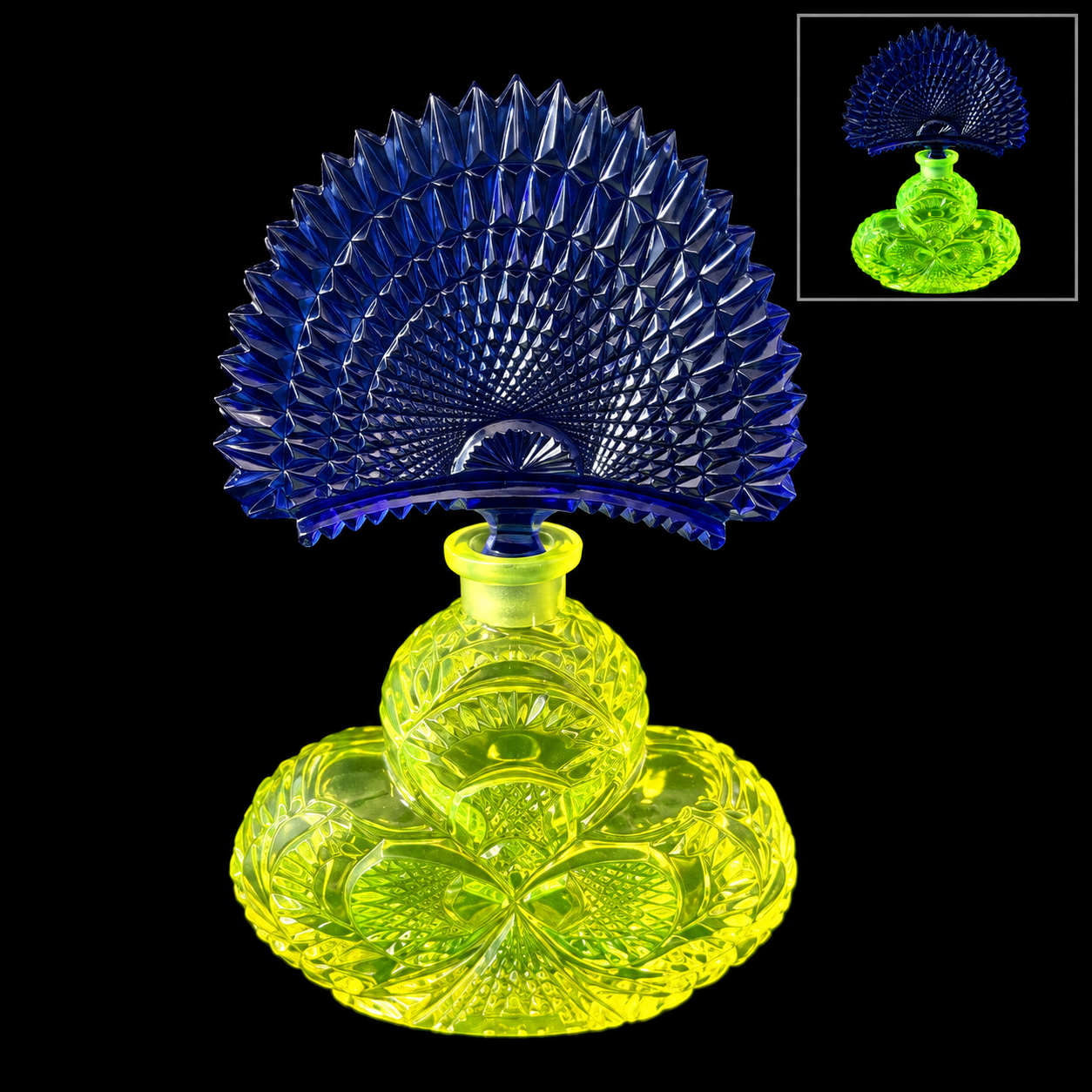 Uranium Vintage Bohemia Glass Perfume Bottle, Czech Republic, OUTLET