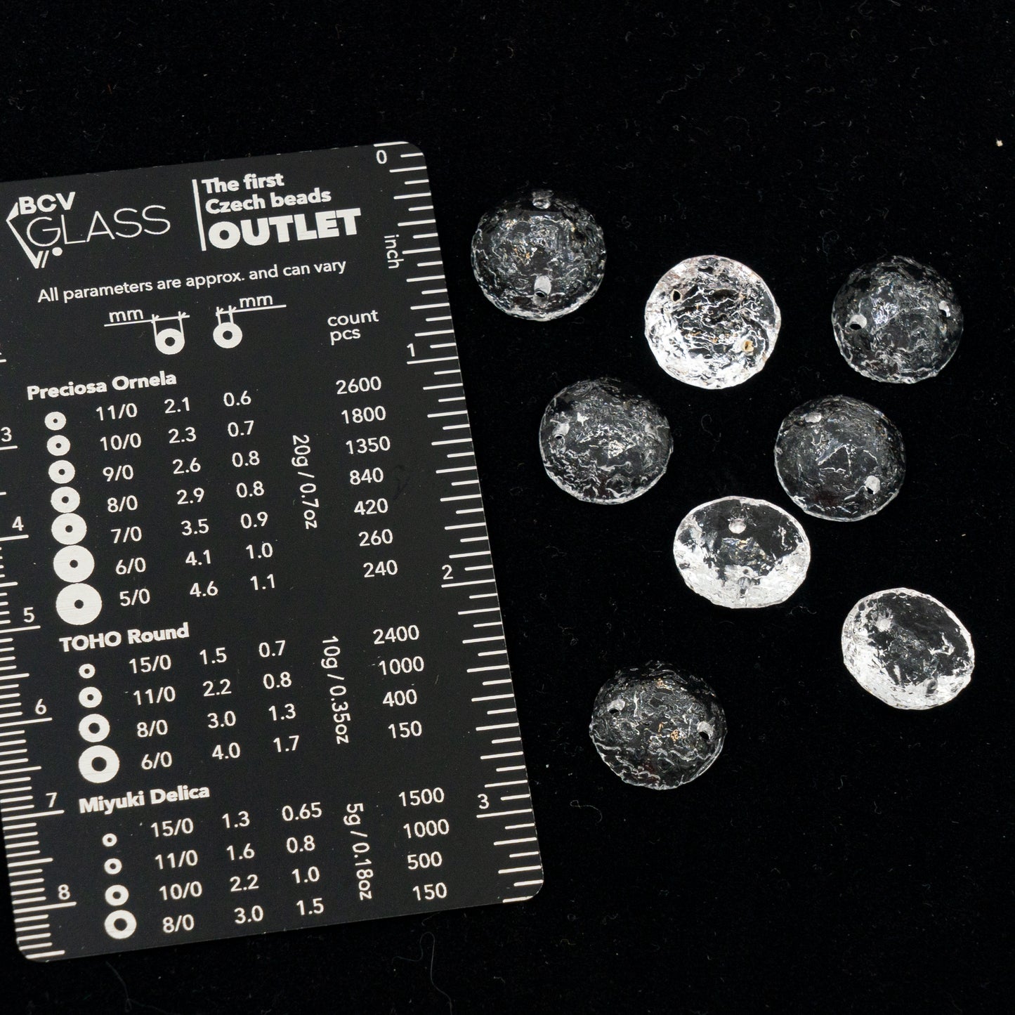 OUTLET 10 grams Glass Pressed Crystal Stones, 20 x 20 mm, Crystal Etched 2-hole (crystal-etch-rou), Glass, Czech Republic