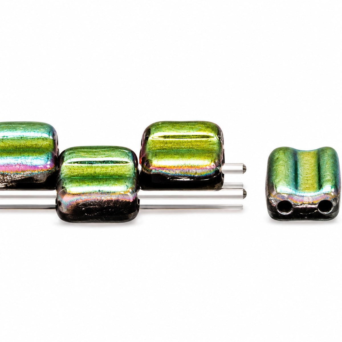 Silky 2-Hole Square Beads, Black Matte Crystal Vitrail Medium Coating (23980-84110-28101), Glass, Czech Republic