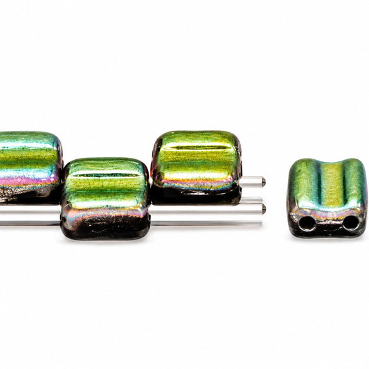 Silky 2-Hole Square Beads, Black Matte Crystal Vitrail Medium Coating (23980-84110-28101), Glass, Czech Republic
