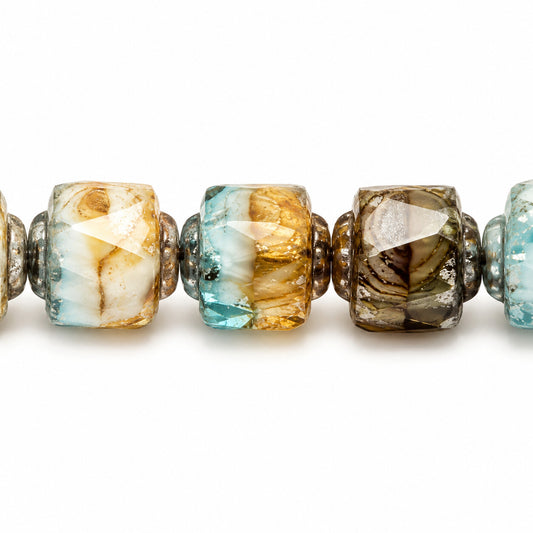 Cathedral Faceted Fire Polished Beads, X3087 Platin (x3087-13702), Glass, Czech Republic