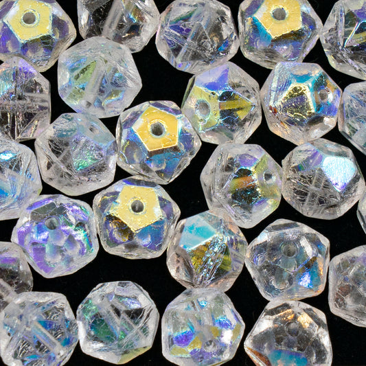 OUTLET 50g Rough English Cut Beads, 12 x 12 mm, Crystal Ab (00030-28701), Glass, Czech Republic