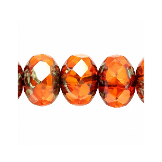 Rondelle Faceted Fire Polish Beads, Orange Stain Strong (81260-86805), Glass, Czech Republic