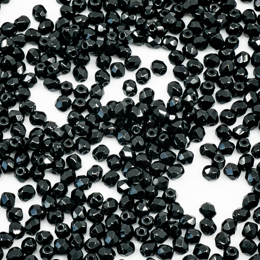 Faceted Fire Polished Pressed Czech Glass Beads, Jet Black 23980