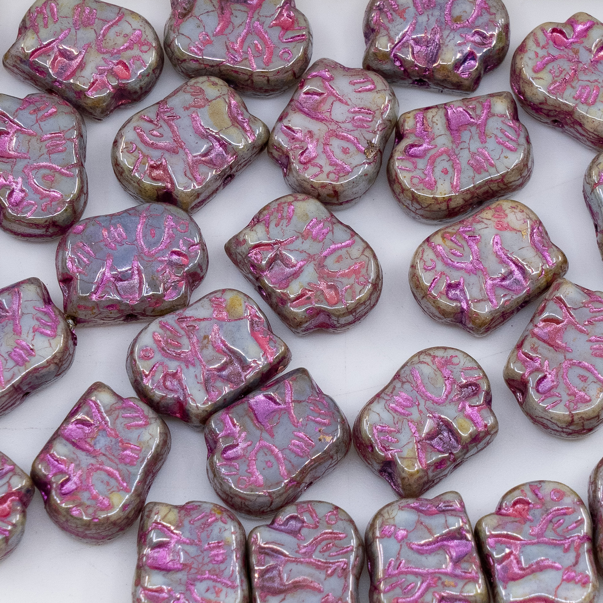OUTLET 250g/50g Small Elephant Beads, 9 x 12 mm, White Stain With Luster Blue Pink Pearl Lined (02010-65431-54171), Glass, Czech Republic