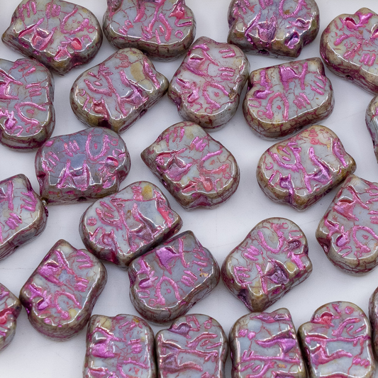 OUTLET 250g/50g Small Elephant Beads, 9 x 12 mm, White Stain With Luster Blue Pink Pearl Lined (02010-65431-54171), Glass, Czech Republic