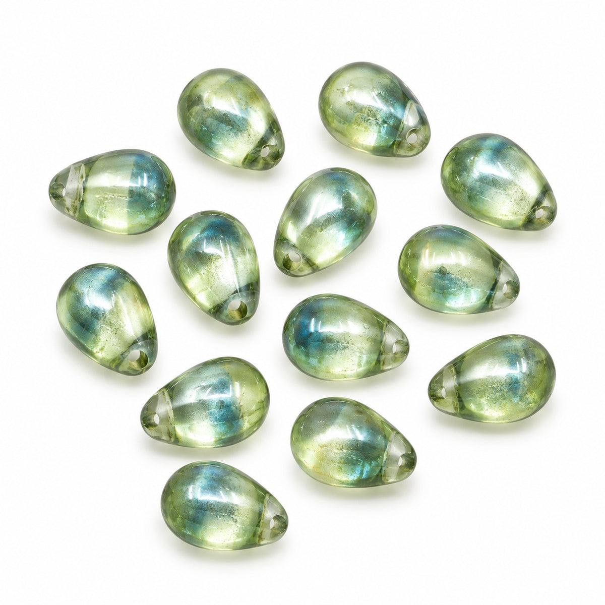 Drop Beads, Transparent Green 23103 (50400-23103), Glass, Czech Republic