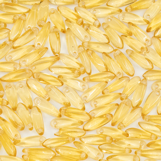 OUTLET 250g/50g Dagger Beads, 3 x 11 mm, Transparent Light Topaz Yellow (10020), Glass, Czech Republic