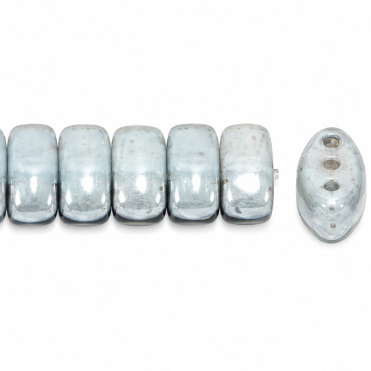 3-Hole Pressed Oval Beads, Chalk White Luster Blue Full Coated (03000-14464), Glass, Czech Republic