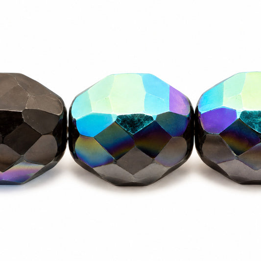 Faceted Special Cut Beads, Black Ab (23980-28701), Glass, Czech Republic